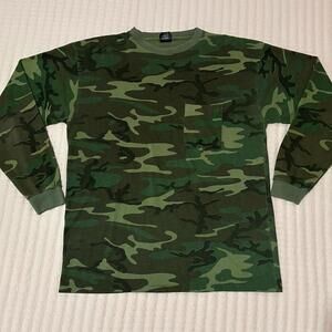 Vtg Ace Sportswear Shirt Woodland Camo Pocket Single Stitch USA Made 90s Large
